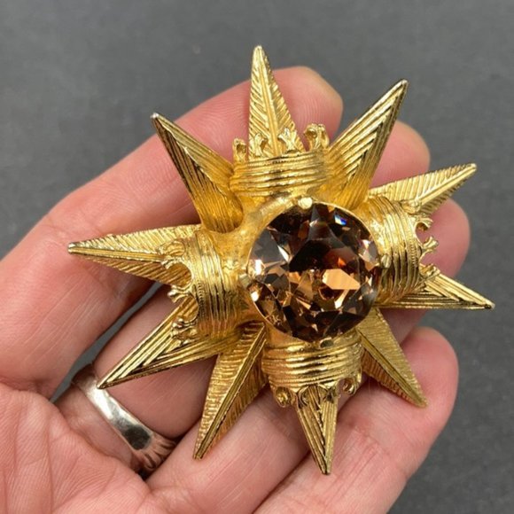 Vintage Benedikt NY Star & Crown Brooch Pendant - Picture 2 of 7